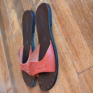 Sundance Red-orange Leather Sandals Made In Italy 8